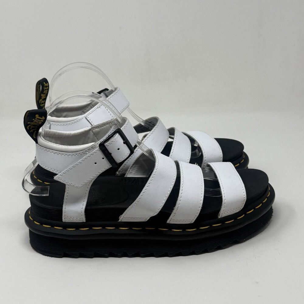 Dr. Martens Blaire Sandals Womens 8 White Leather Platform Chunky Gladiator